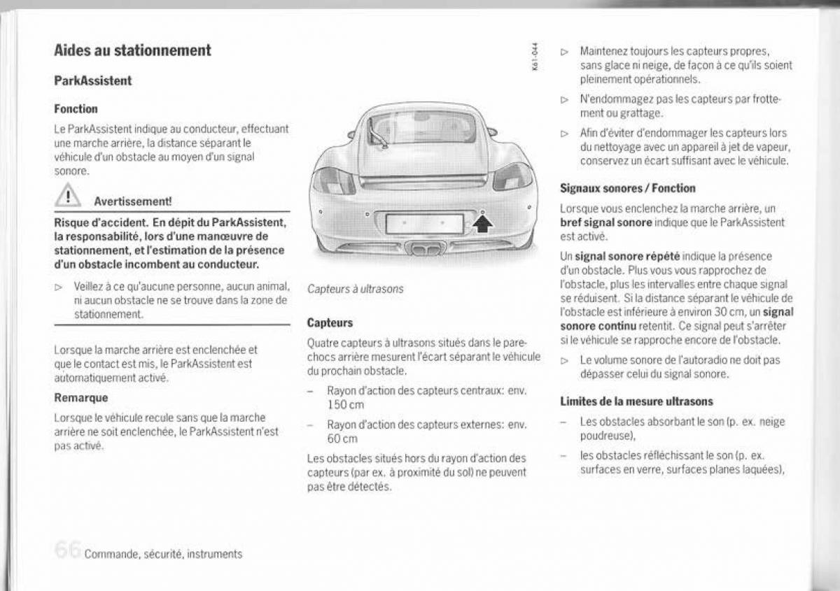 Porsche Cayman 987c manuel du proprietaire / page 58