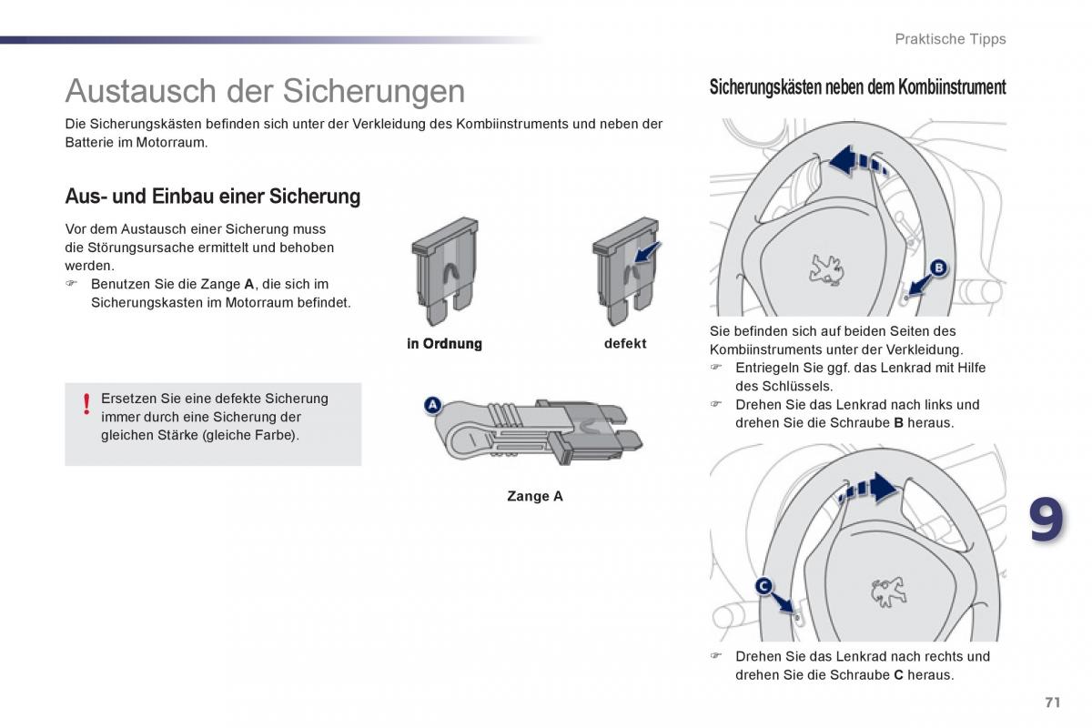 Peugeot 107 Handbuch / page 73