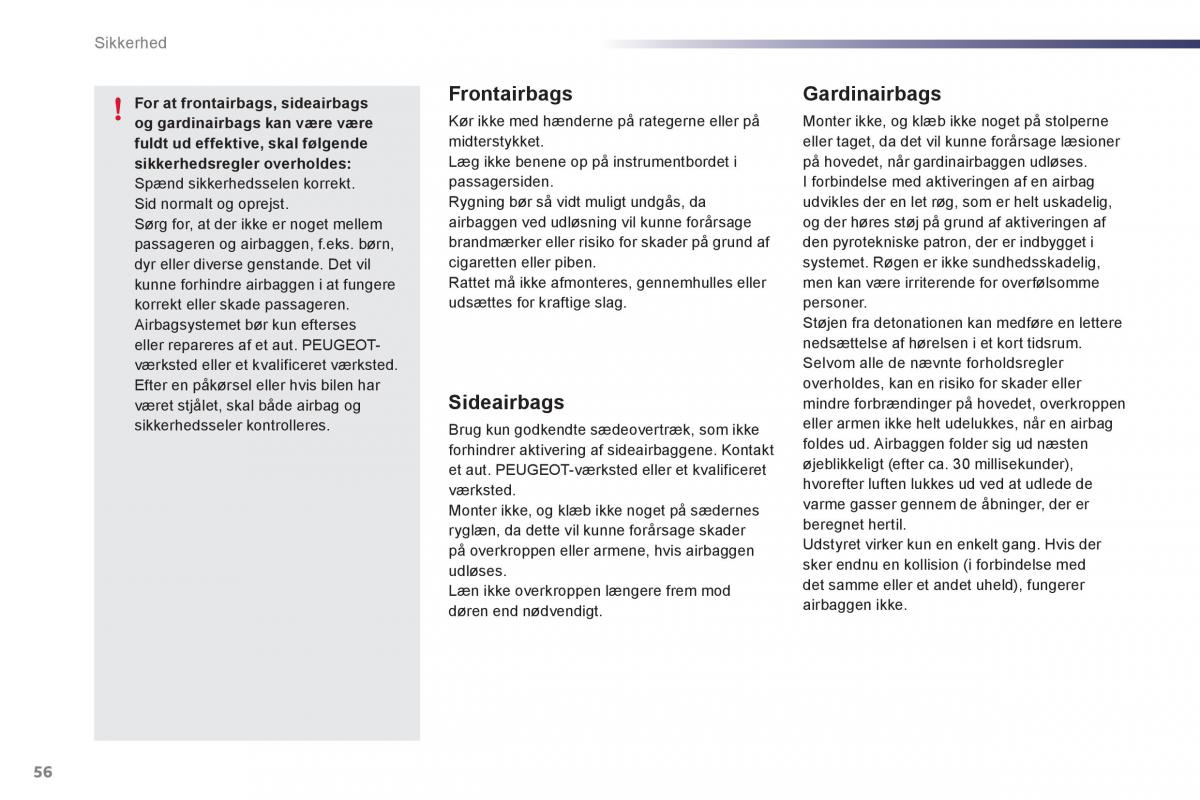 Peugeot 107 Bilens instruktionsbog / page 58