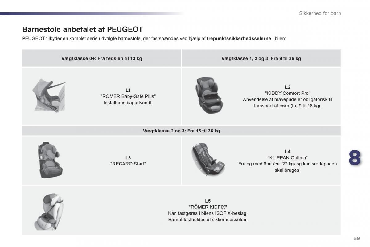 Peugeot 107 Bilens instruktionsbog / page 61