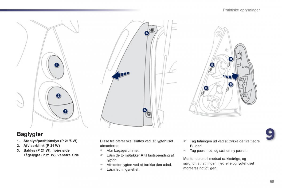 Peugeot 107 Bilens instruktionsbog / page 71