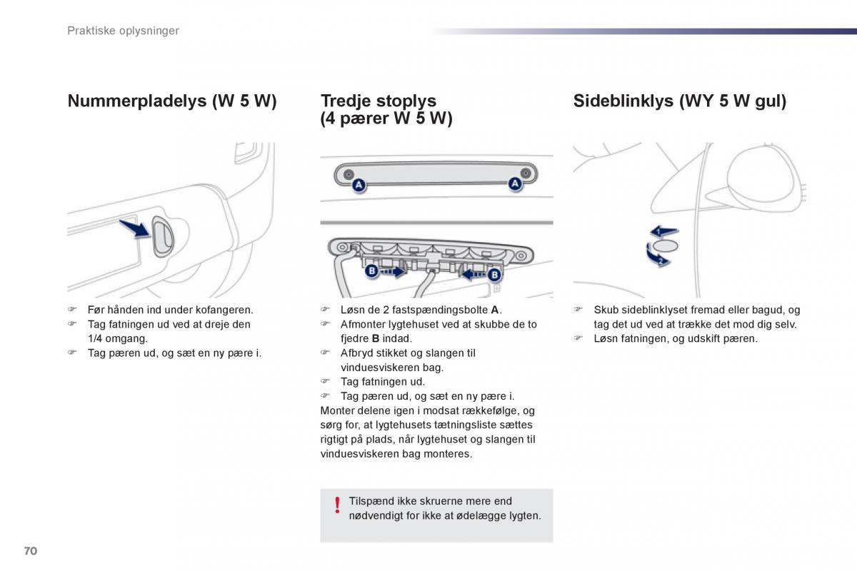 Peugeot 107 Bilens instruktionsbog / page 72