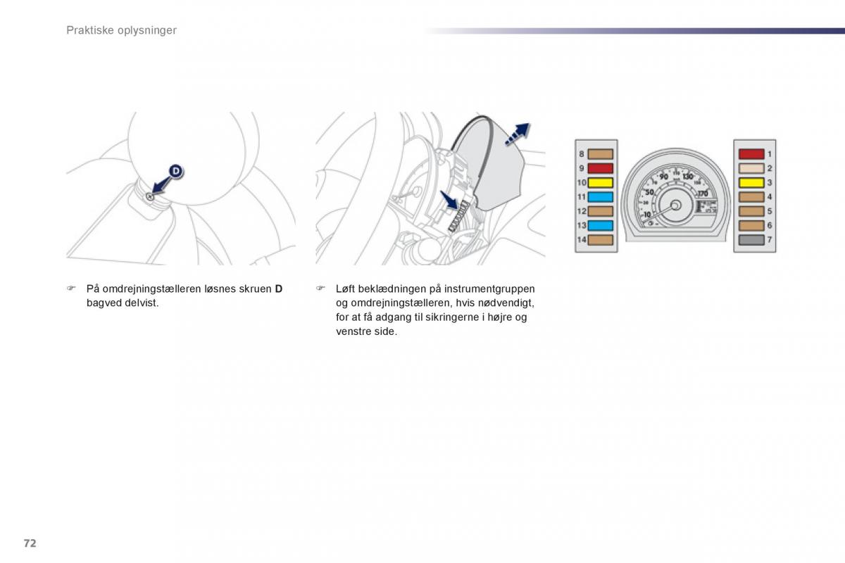 Peugeot 107 Bilens instruktionsbog / page 74