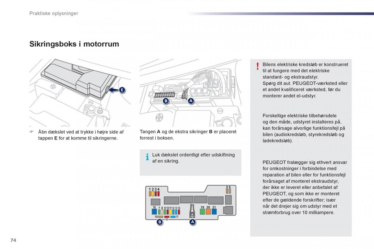 Peugeot 107 Bilens instruktionsbog / page 76