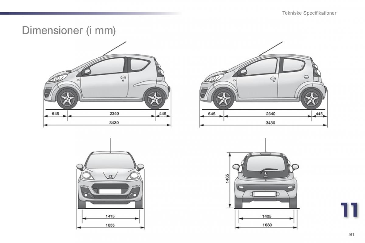 Peugeot 107 Bilens instruktionsbog / page 93