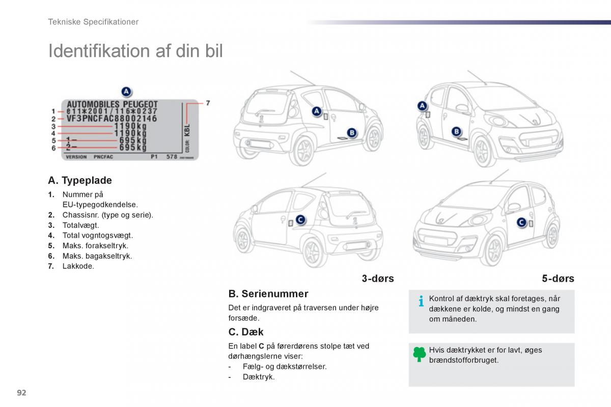 Peugeot 107 Bilens instruktionsbog / page 94