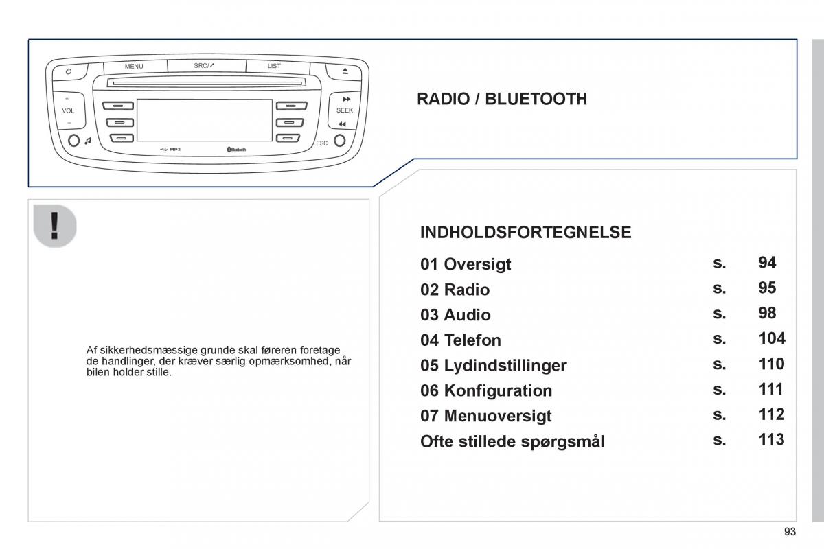 Peugeot 107 Bilens instruktionsbog / page 95