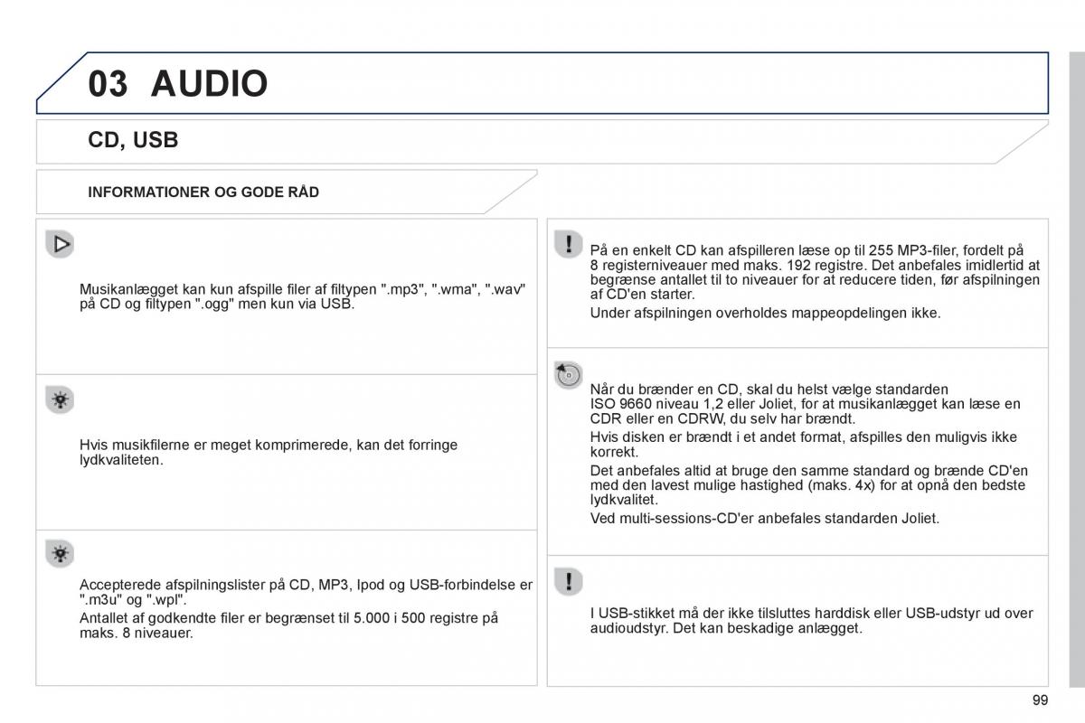 Peugeot 107 Bilens instruktionsbog / page 101