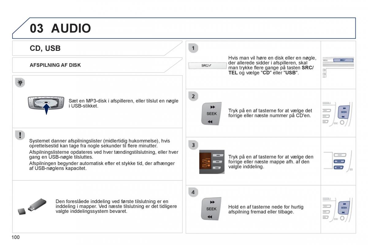 Peugeot 107 Bilens instruktionsbog / page 102