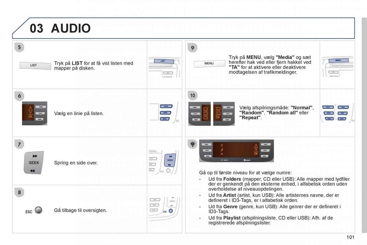 Peugeot 107 Bilens instruktionsbog / page 103