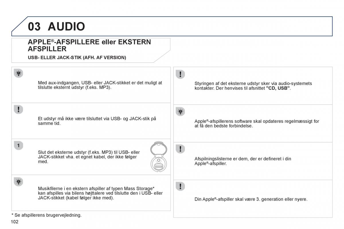 Peugeot 107 Bilens instruktionsbog / page 104