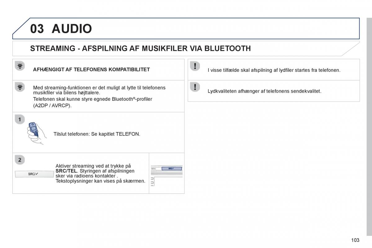 Peugeot 107 Bilens instruktionsbog / page 105