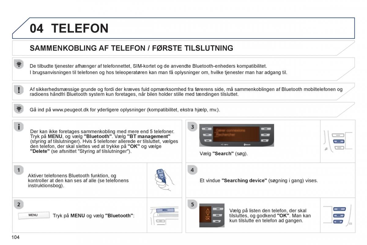 Peugeot 107 Bilens instruktionsbog / page 106