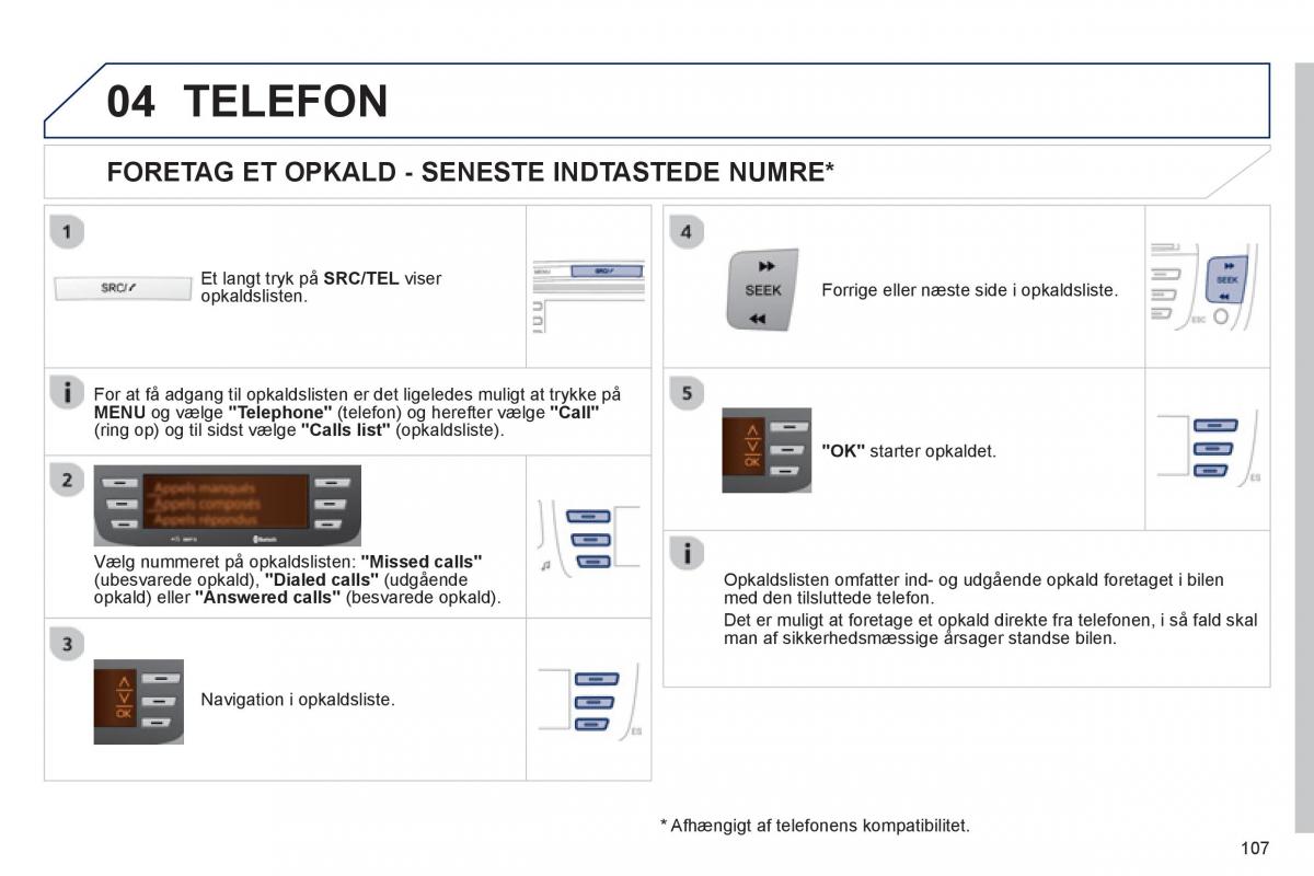 Peugeot 107 Bilens instruktionsbog / page 109