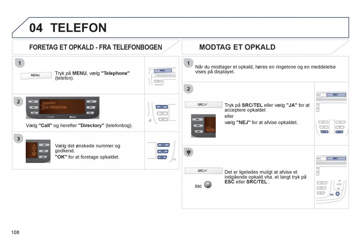 Peugeot 107 Bilens instruktionsbog / page 110