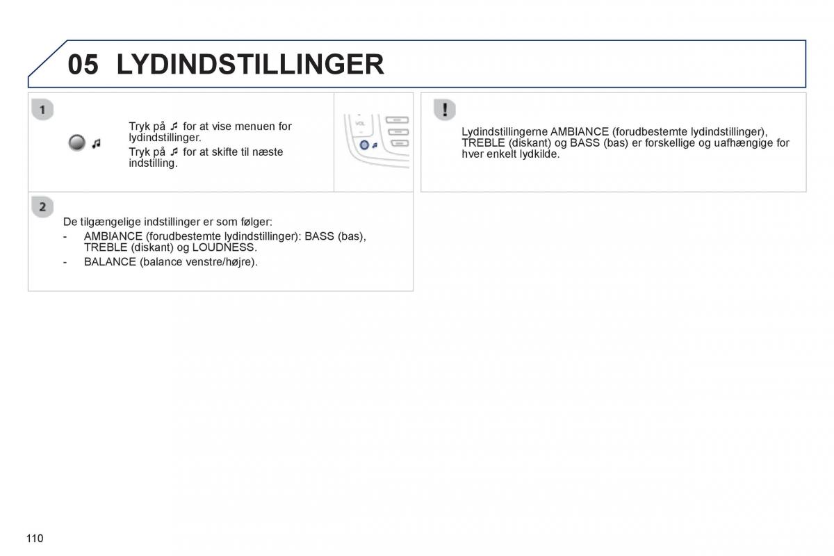 Peugeot 107 Bilens instruktionsbog / page 112