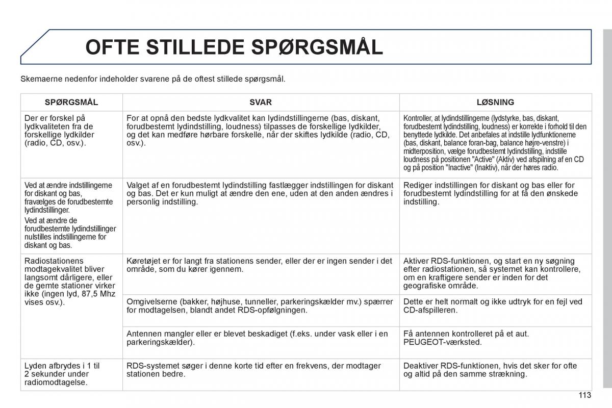 Peugeot 107 Bilens instruktionsbog / page 115