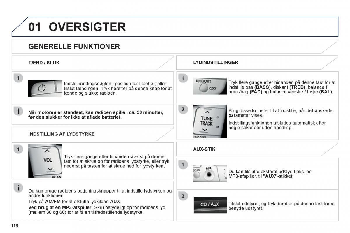 Peugeot 107 Bilens instruktionsbog / page 120