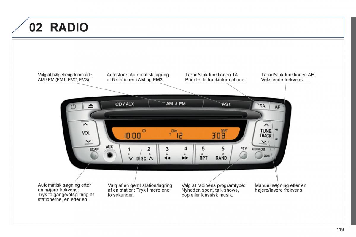 Peugeot 107 Bilens instruktionsbog / page 121