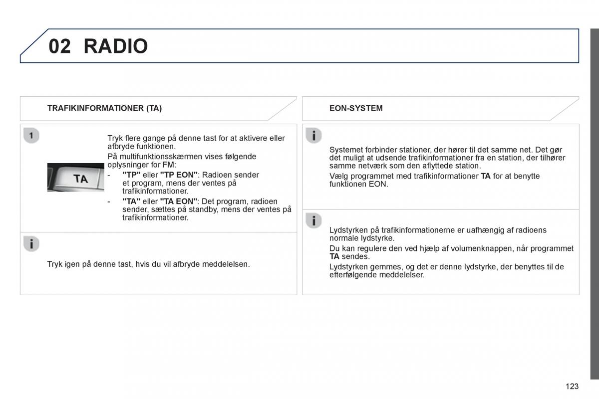 Peugeot 107 Bilens instruktionsbog / page 125