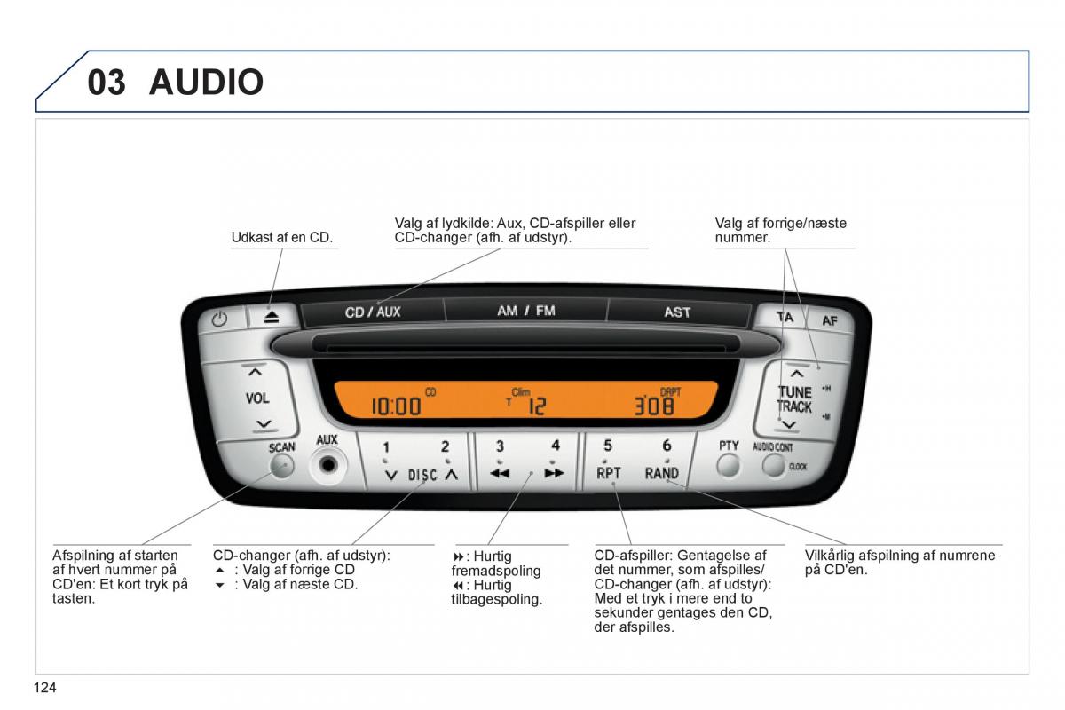 Peugeot 107 Bilens instruktionsbog / page 126