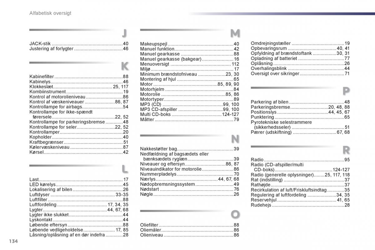 Peugeot 107 Bilens instruktionsbog / page 136