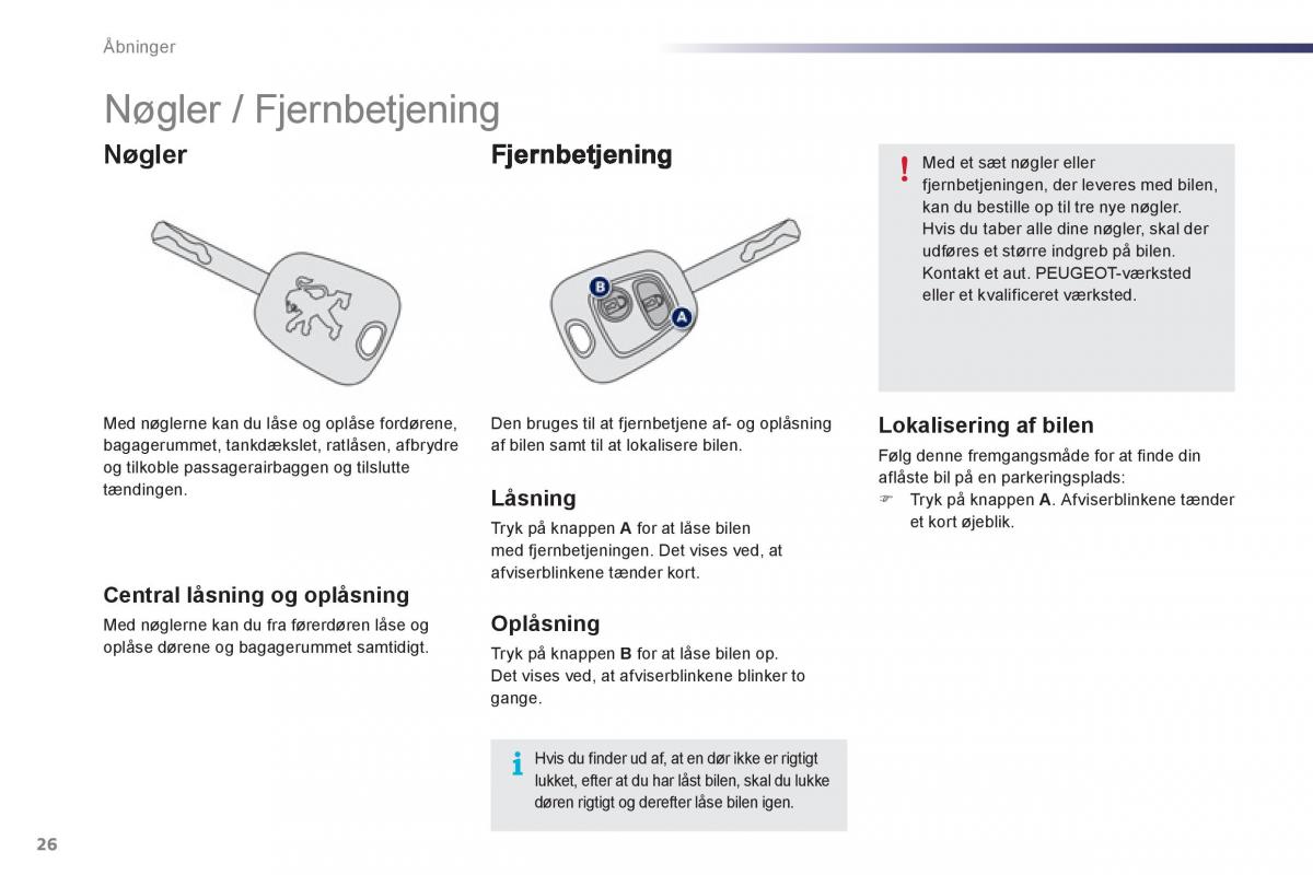 Peugeot 107 Bilens instruktionsbog / page 28