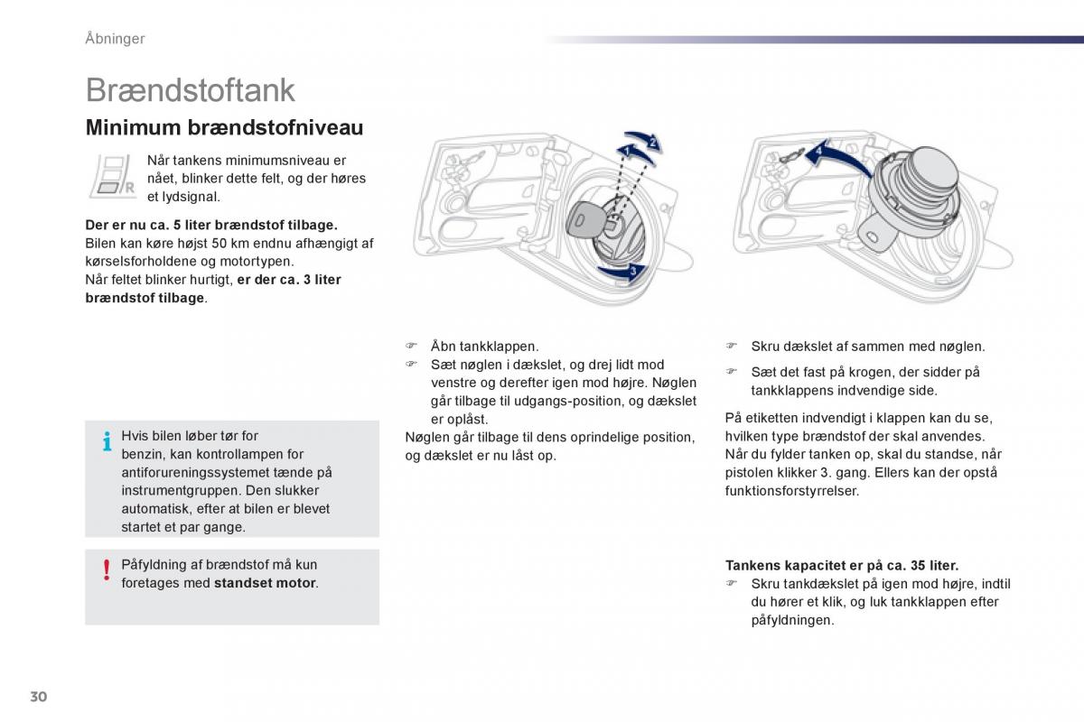 Peugeot 107 Bilens instruktionsbog / page 32