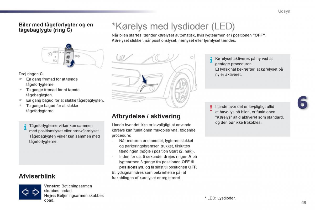 Peugeot 107 Bilens instruktionsbog / page 47