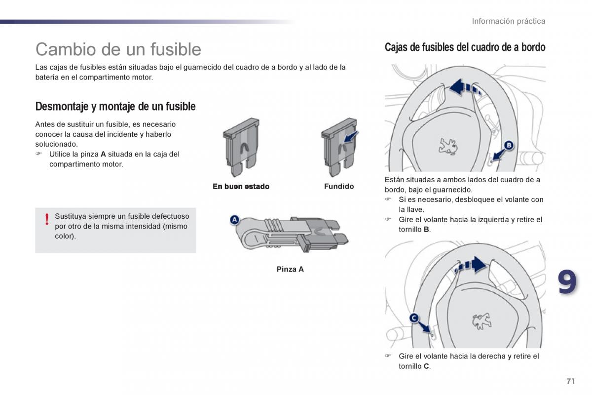 Peugeot 107 manual del propietario / page 73