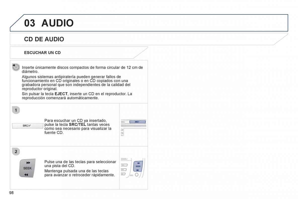 Peugeot 107 manual del propietario / page 100