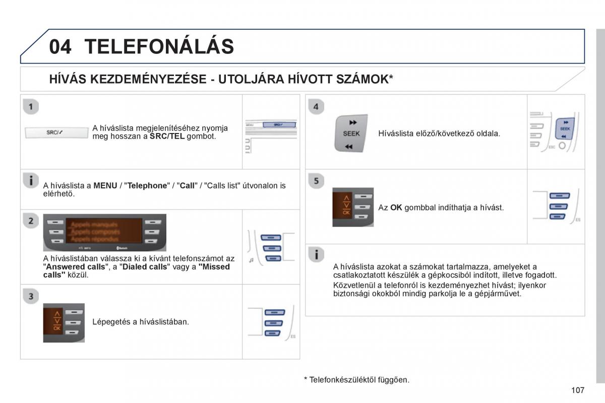 Peugeot 107 Kezelesi utmutato / page 109