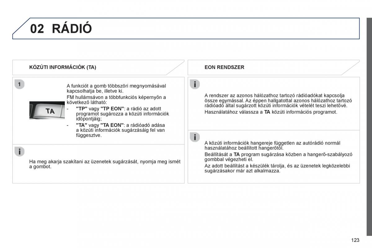 Peugeot 107 Kezelesi utmutato / page 125