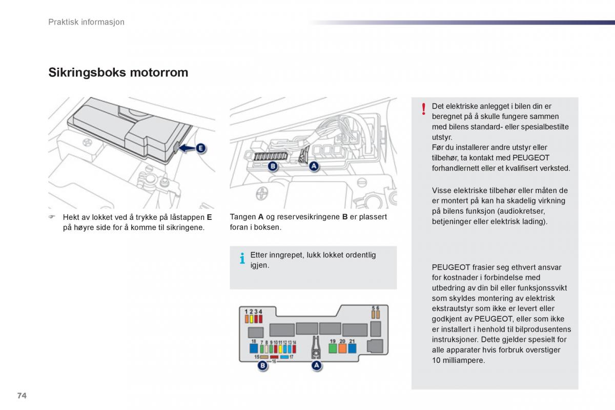 Peugeot 107 bruksanvisningen / page 76