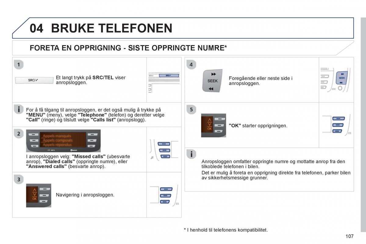 Peugeot 107 bruksanvisningen / page 109