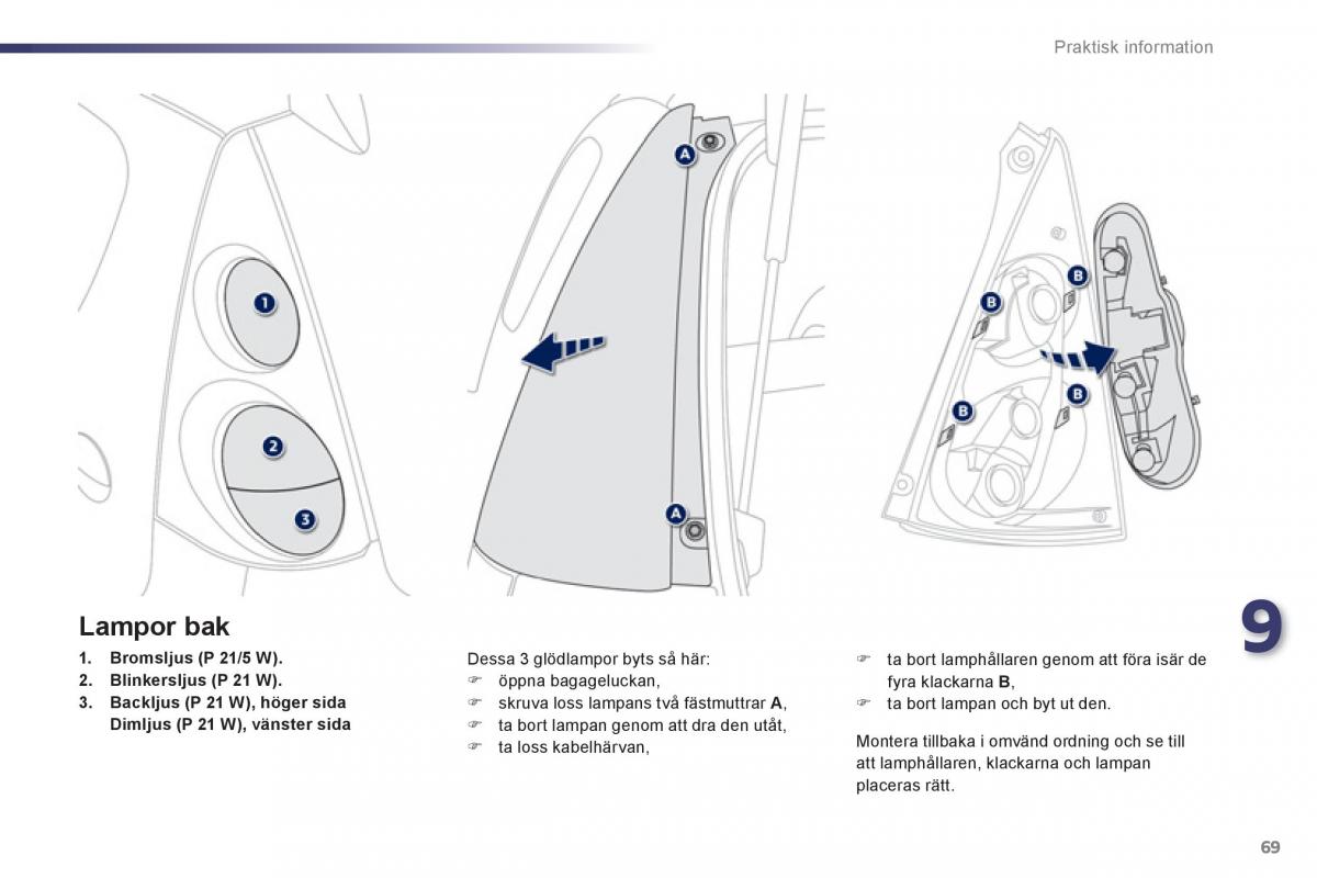 Bedienungsanleitung Peugeot 107 instruktionsbok / page 71