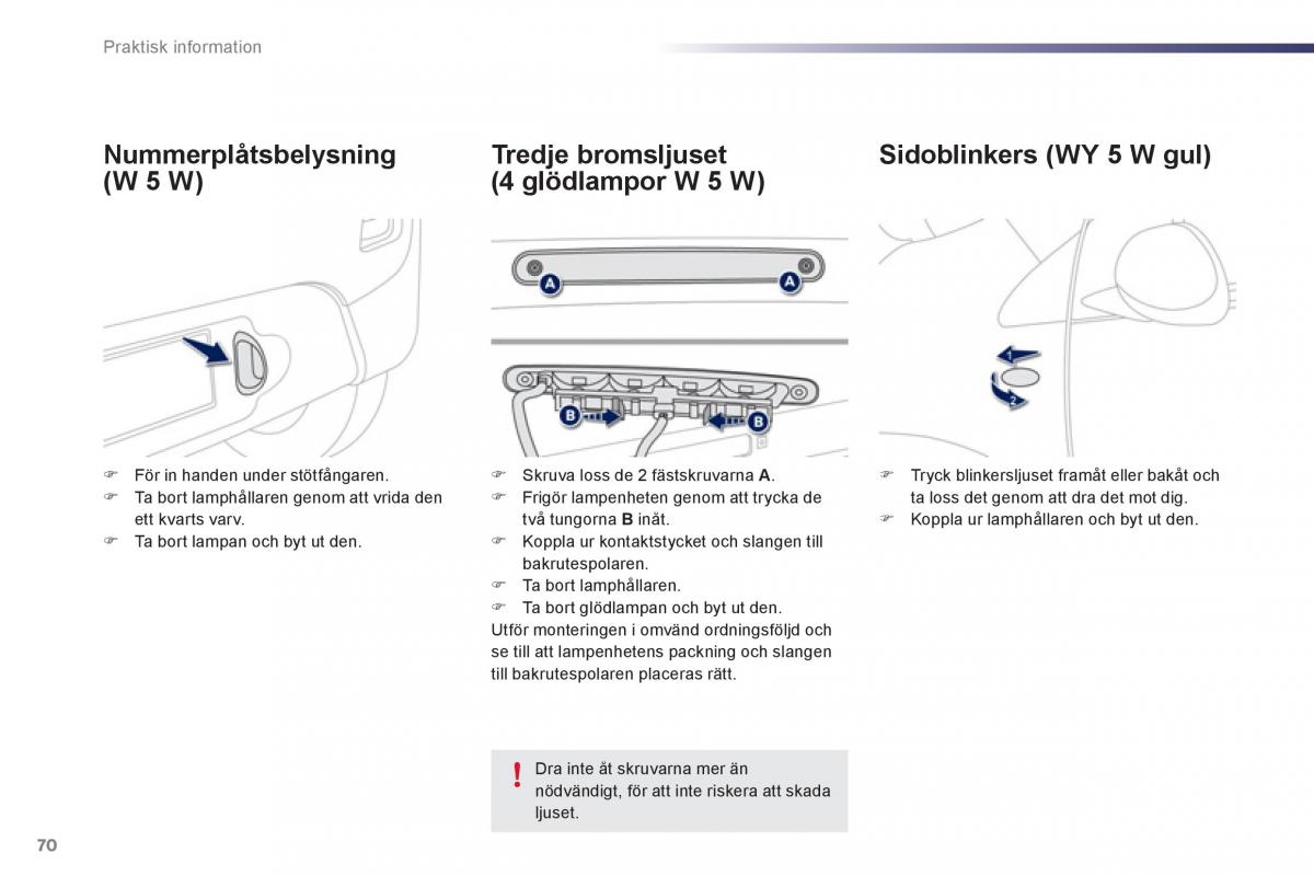 manual Peugeot 107 instruktionsbok / page 72