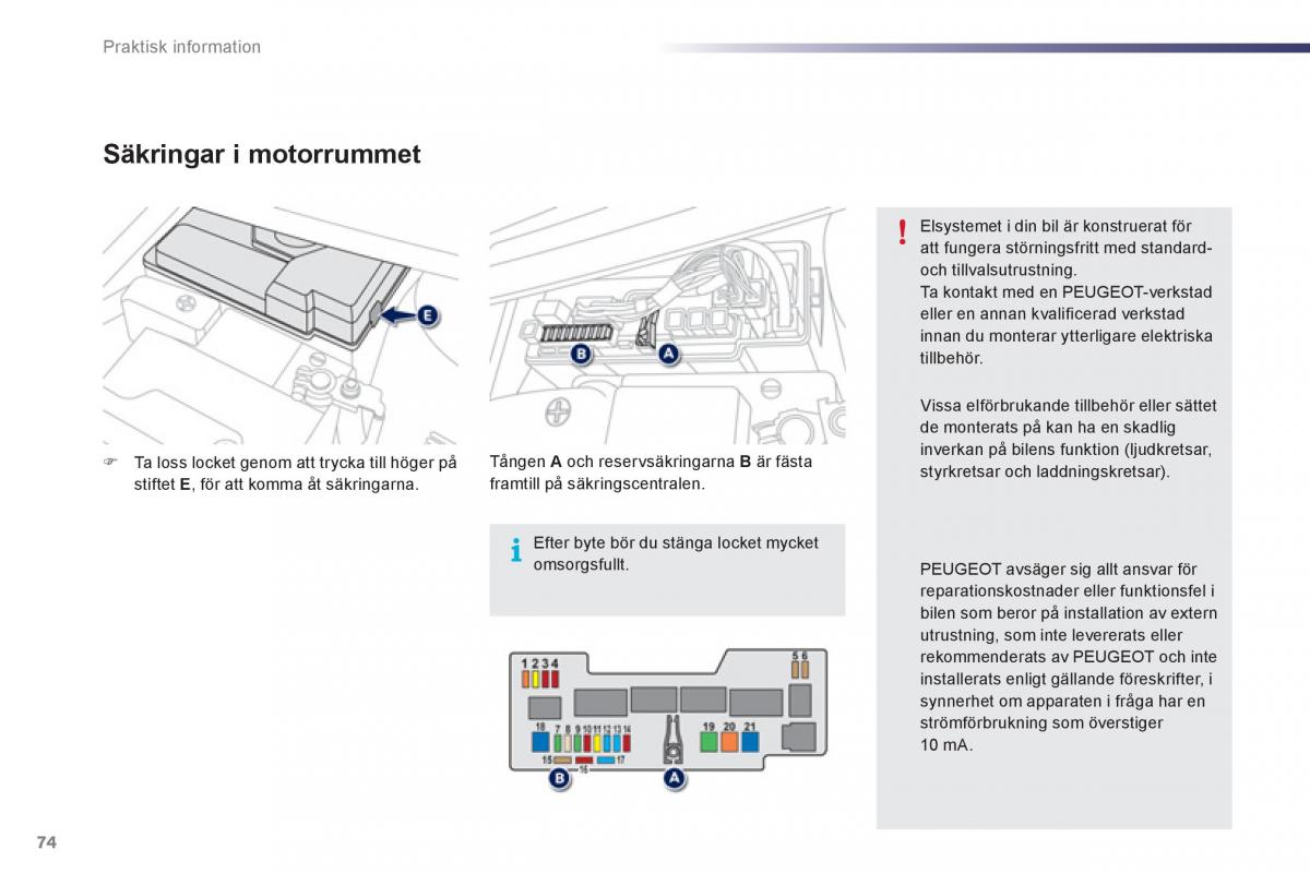 manual de usuario Peugeot 107 instruktionsbok / page 76