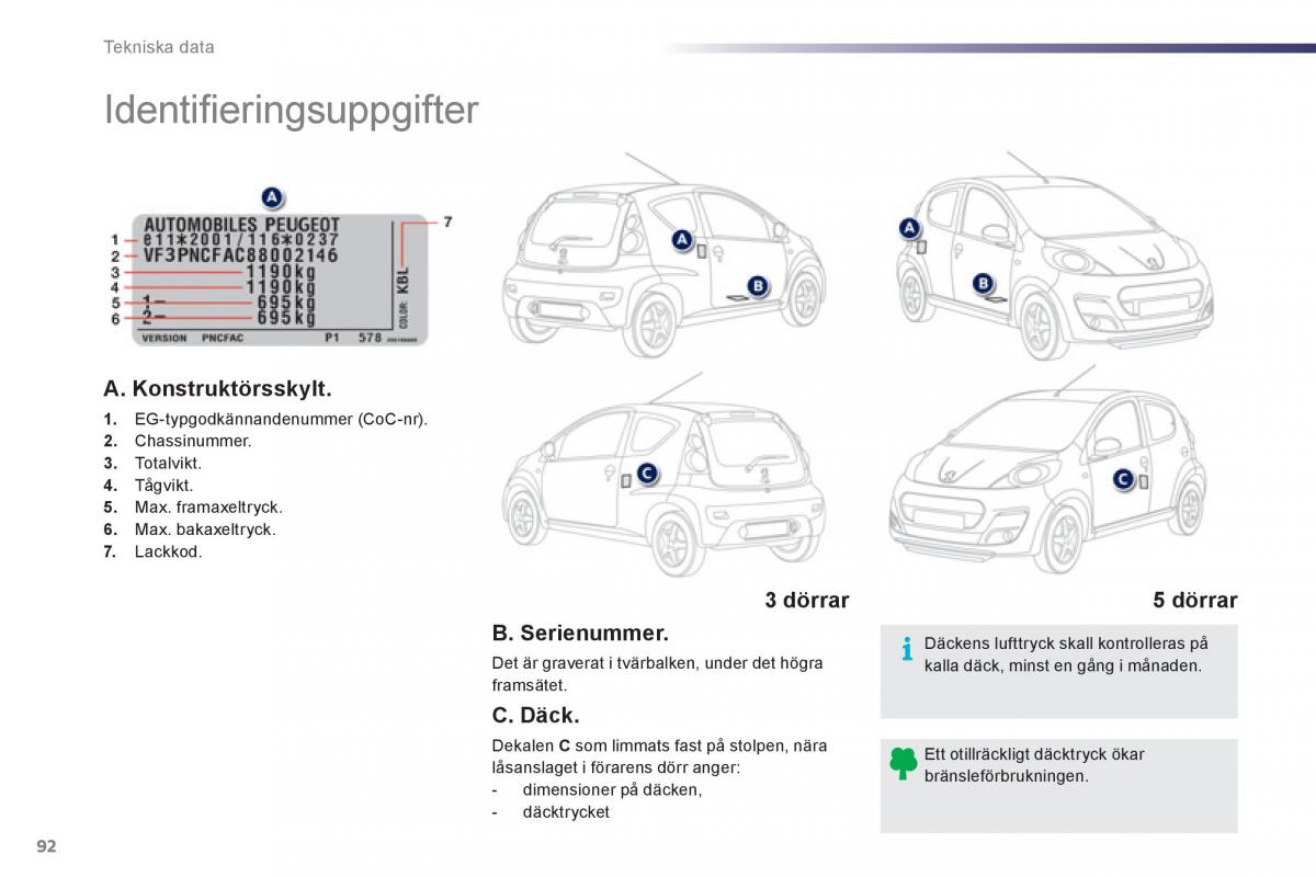 manual de usuario Peugeot 107 instruktionsbok / page 94