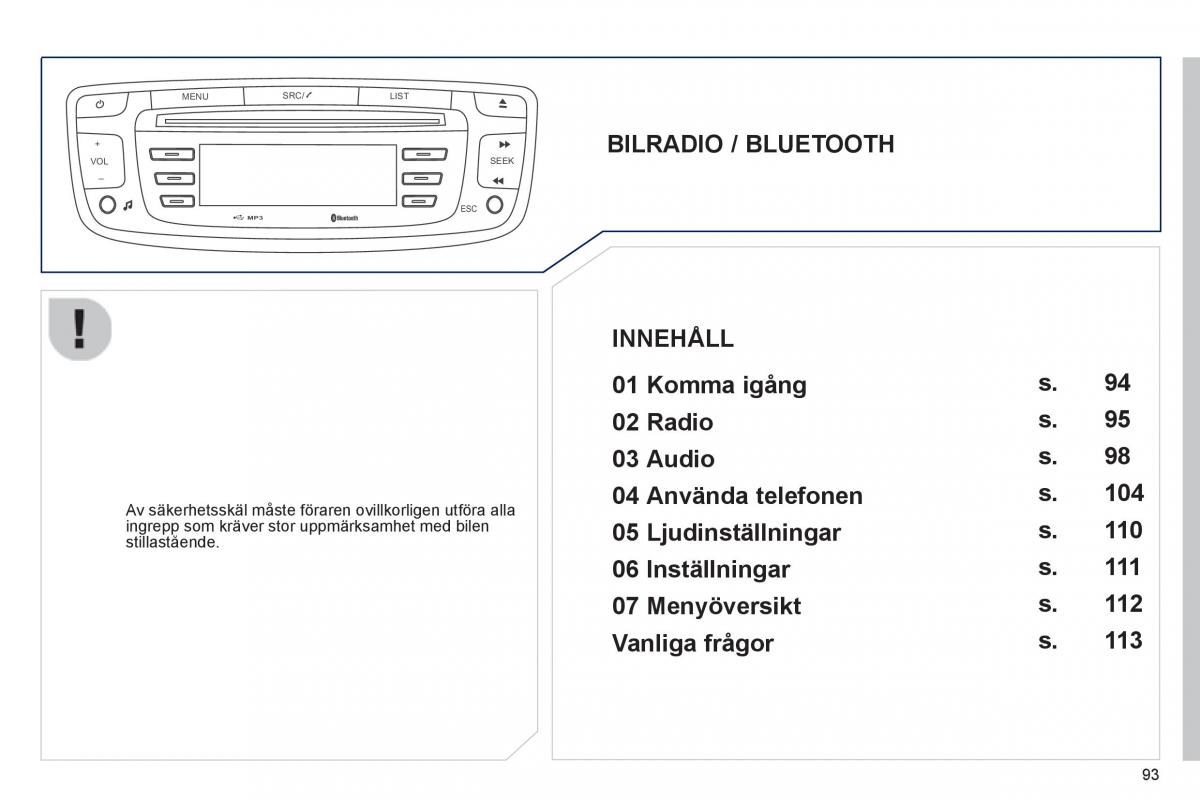 manual de usuario Peugeot 107 instruktionsbok / page 95