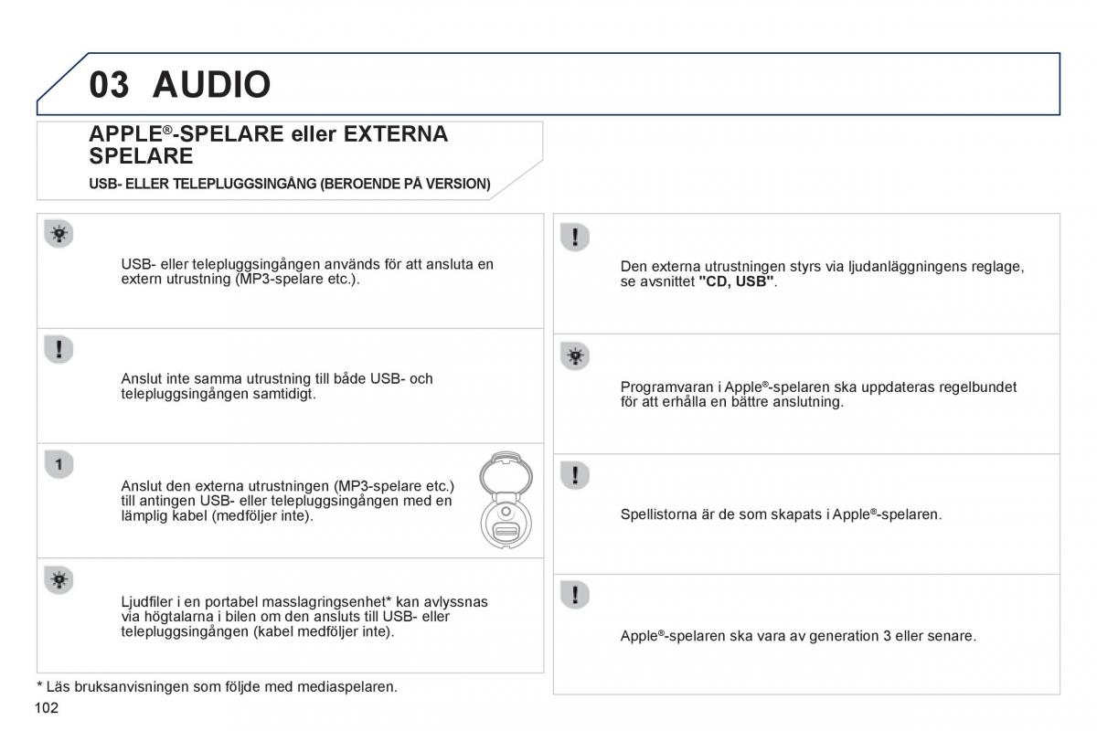 Bedienungsanleitung Peugeot 107 instruktionsbok / page 104