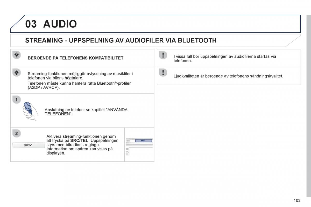 Bedienungsanleitung Peugeot 107 instruktionsbok / page 105