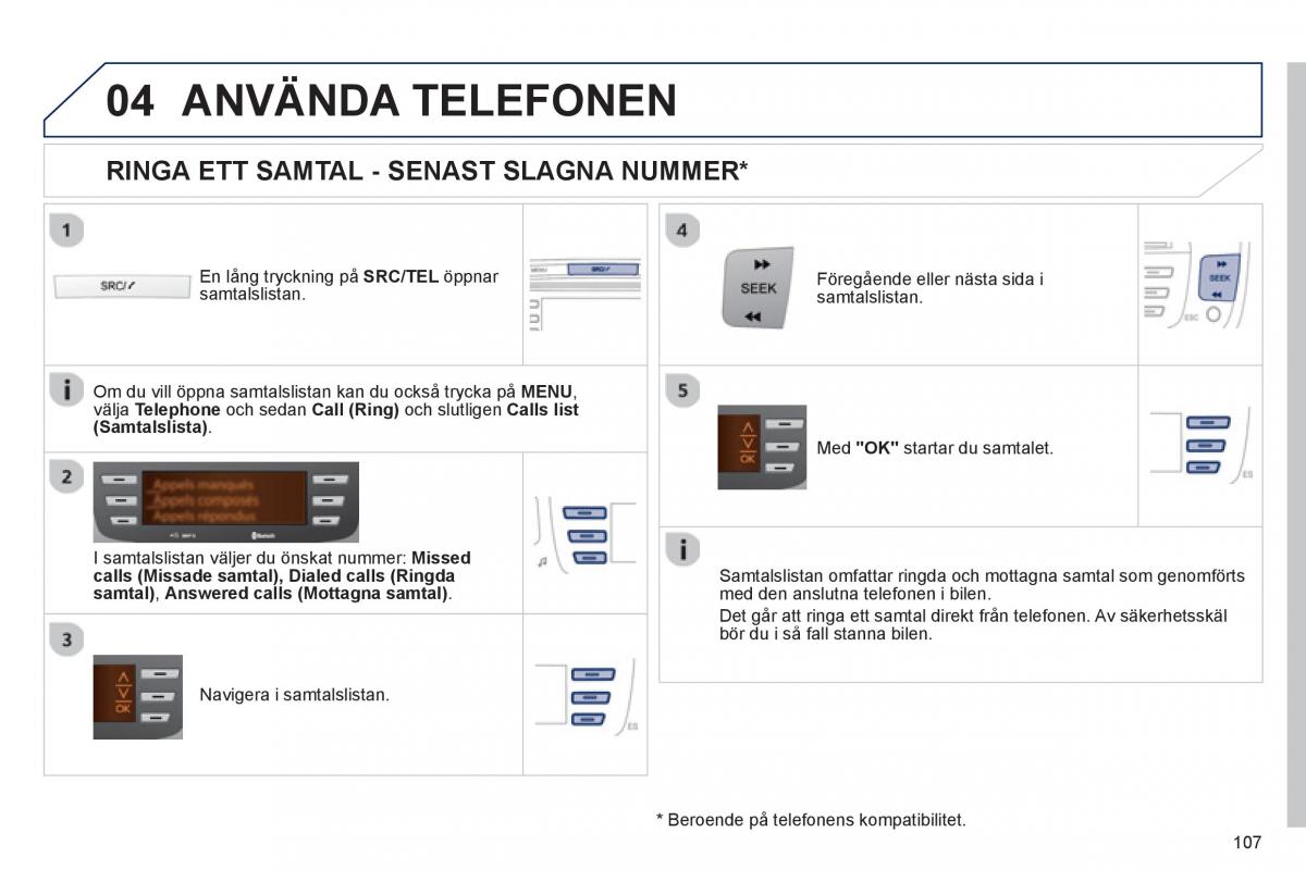 Bedienungsanleitung Peugeot 107 instruktionsbok / page 109