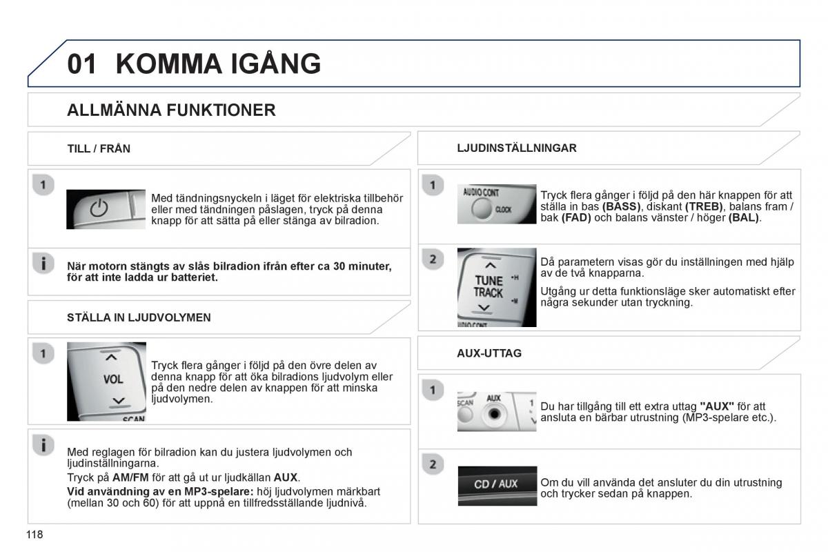 Bedienungsanleitung Peugeot 107 instruktionsbok / page 120