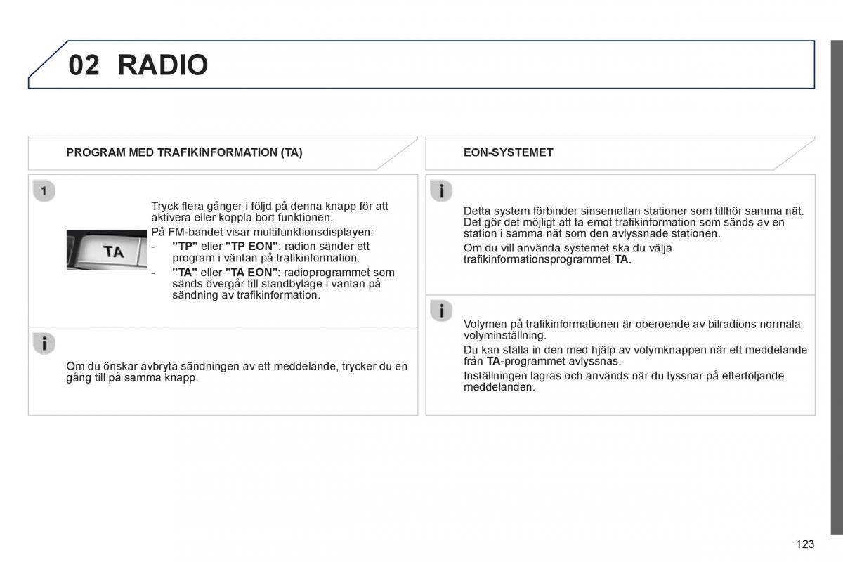 Bedienungsanleitung Peugeot 107 instruktionsbok / page 125