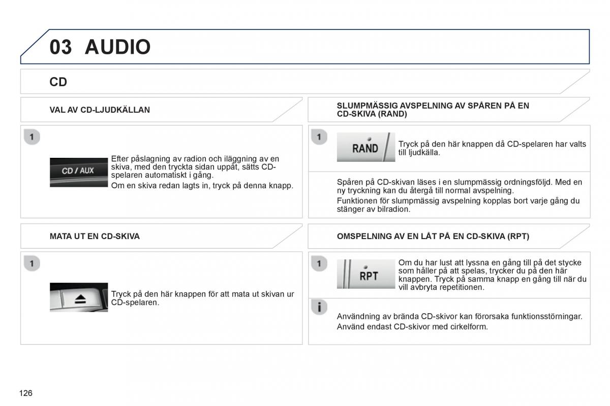 Peugeot 107 instruktionsbok / page 128