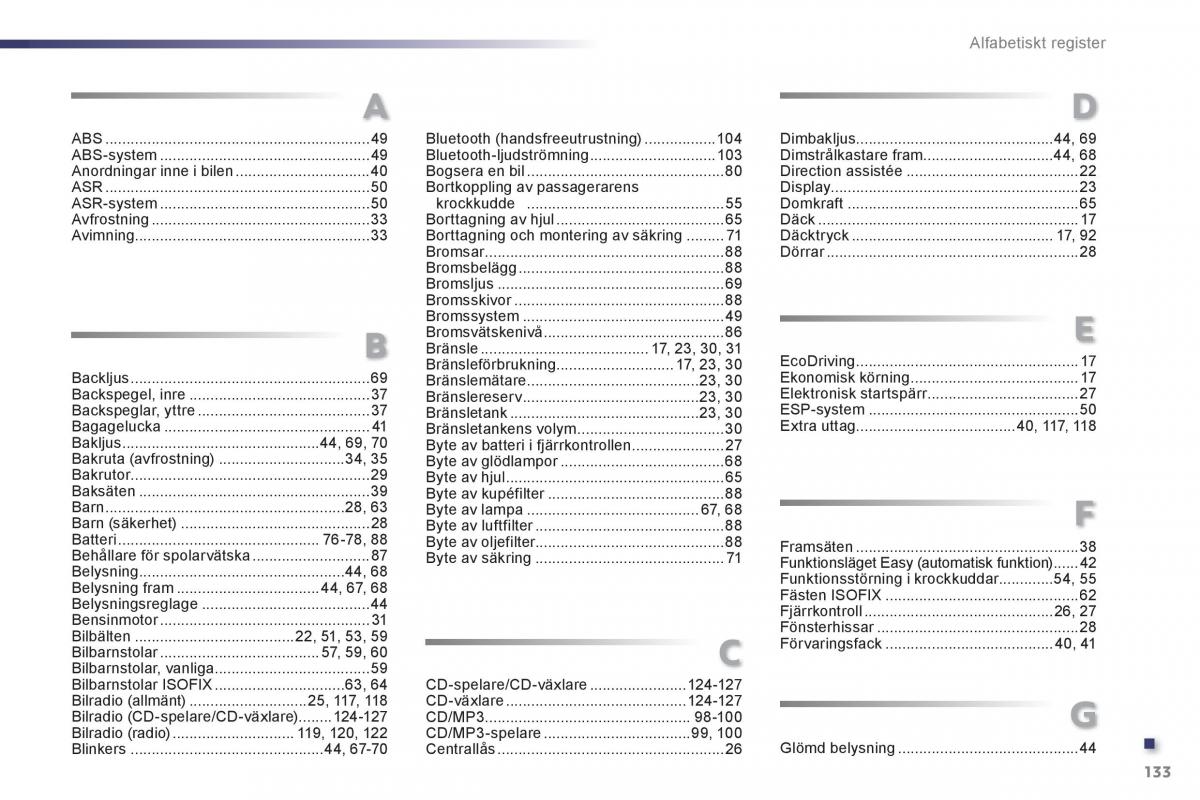 manual Peugeot 107 instruktionsbok / page 135
