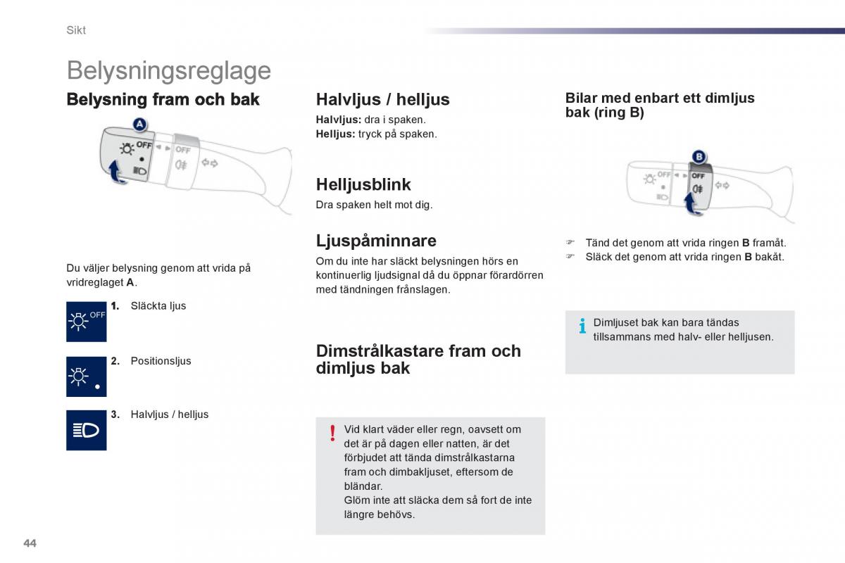 manual de usuario Peugeot 107 instruktionsbok / page 46