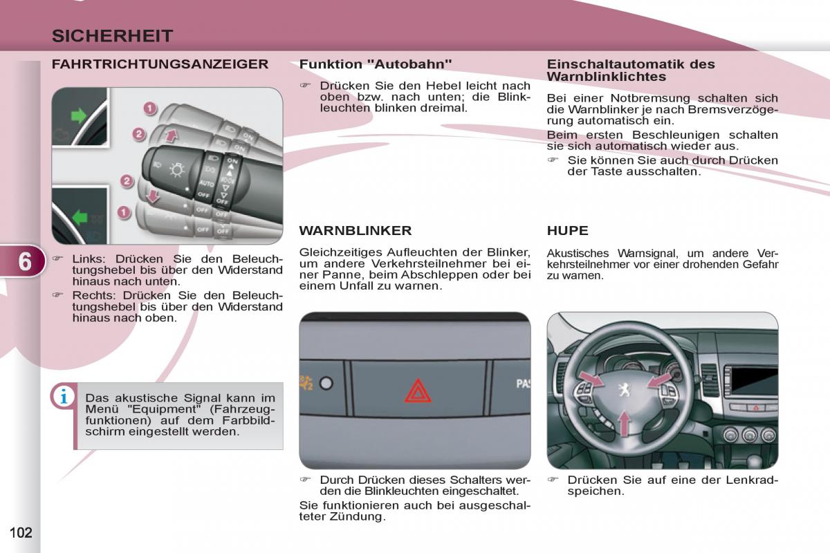 manuel du propriétaire Peugeot 4007 Handbuch / page 104