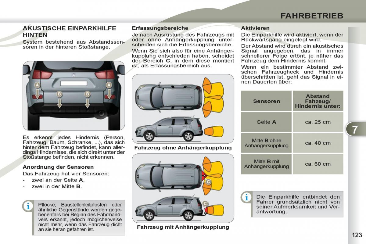 manuel du propriétaire Peugeot 4007 Handbuch / page 125